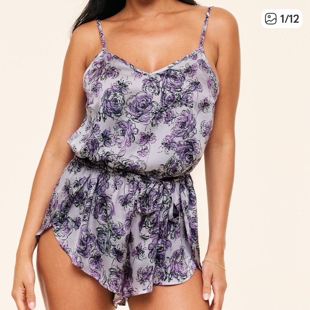 Adore Me Floral Pajama Romper - Black and Pink